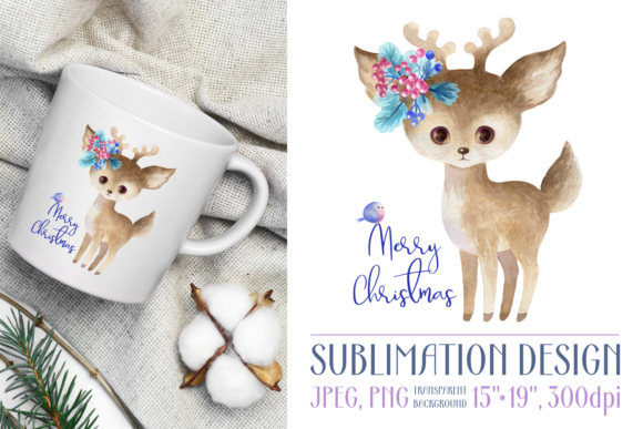 Cute Watercolor Deer Sublimation Design
