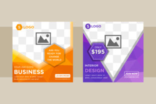 Polygonal Orange Purple Square Banner